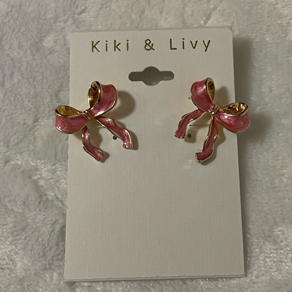 Kiki & Livy Pink Bow Earrings Valentines - Picture 2 of 5